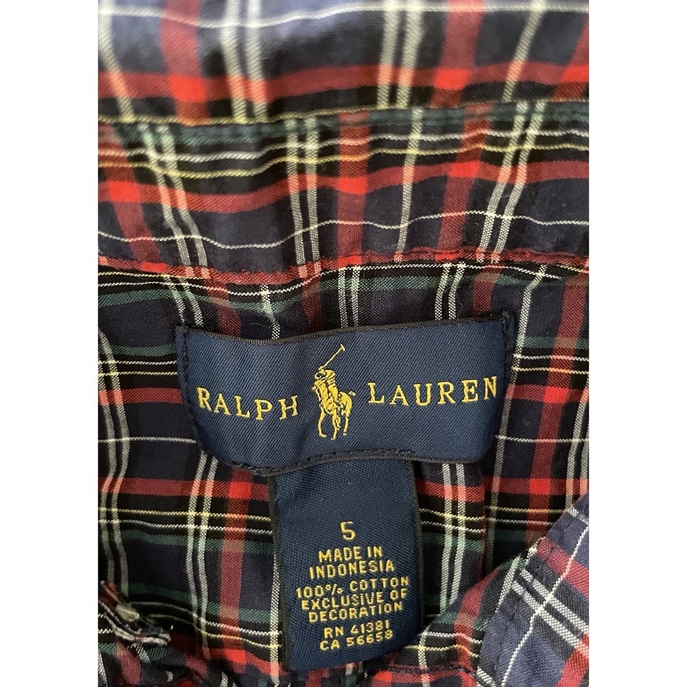 Polo Ralph Lauren Boy Size 5 Plaid Button Down Shirt Navy Red Long Sleeve Cotton - Picture 4 of 11